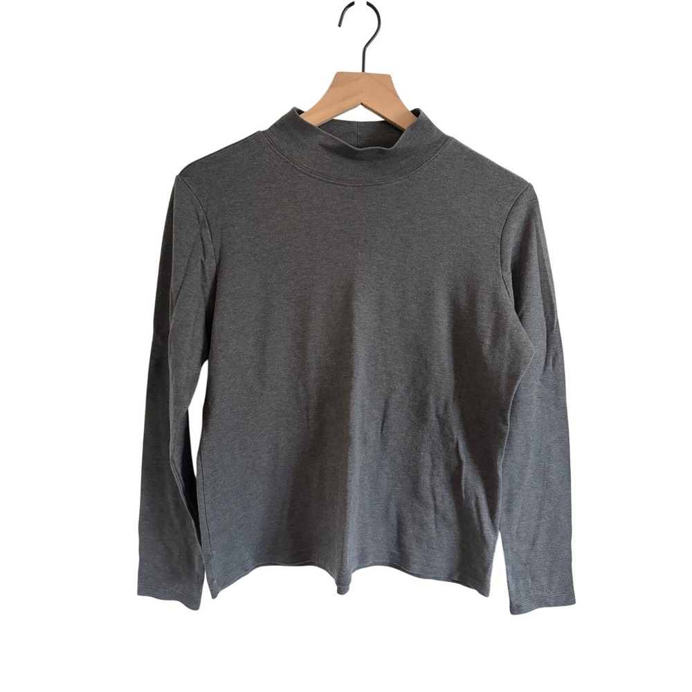 LL Bean Womens Gray Supima Cotton Mock Neck Long Sleeve Top Shirt L-REG 217052